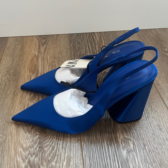 Zara BLOCK HEEL SLINGBACK SHOES. Bluish. Size 8. New with Tags. - Picture 9 of 11